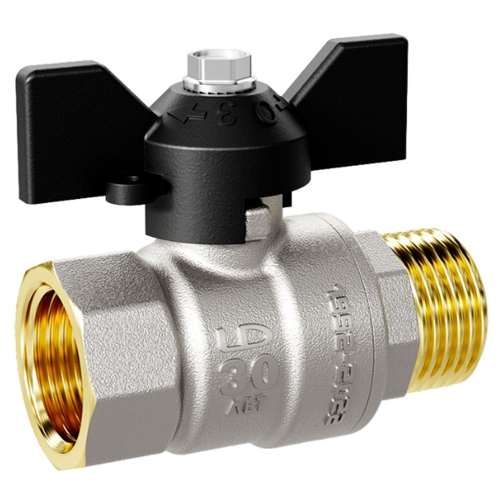 Кран шаровой латунный LD Pride 47.32.В-Н.Б Ду 32 Ру 25 (бабочка с бир.)