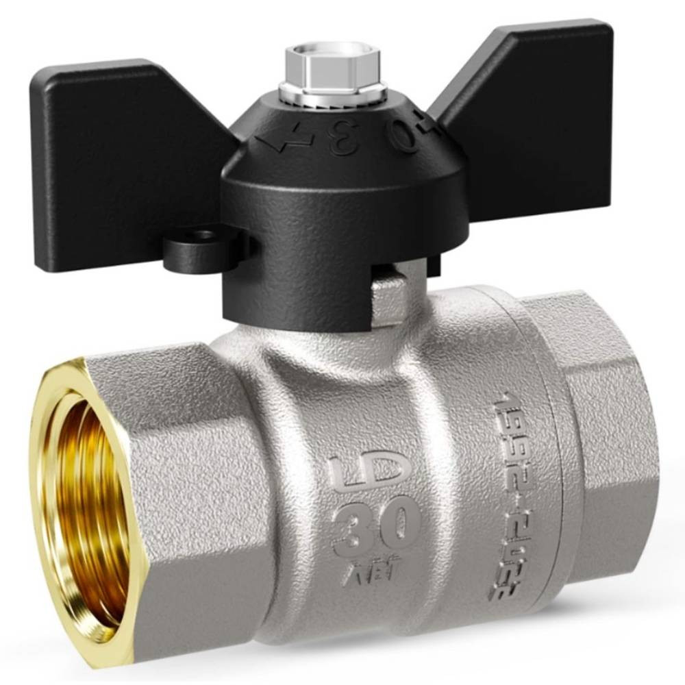 Кран шаровой латунный LD Pride 47.32.В-В.Б Ду 32 Ру 25 (бабочка с бир.)