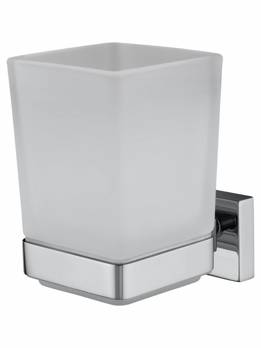 Стакан для ванной комнаты Wonzon&Woghand FLAT WW-9721 (стекло матовое/хром) настенный