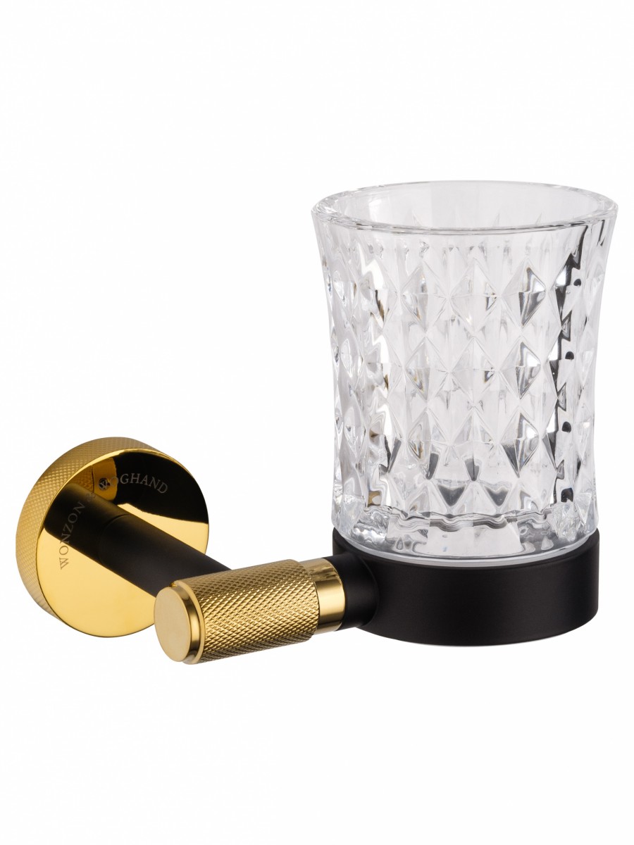 Стакан для ванной комнаты Wonzon&Woghand MAJESTIC WW-9221 (стекло/чёрный/золото) настенный