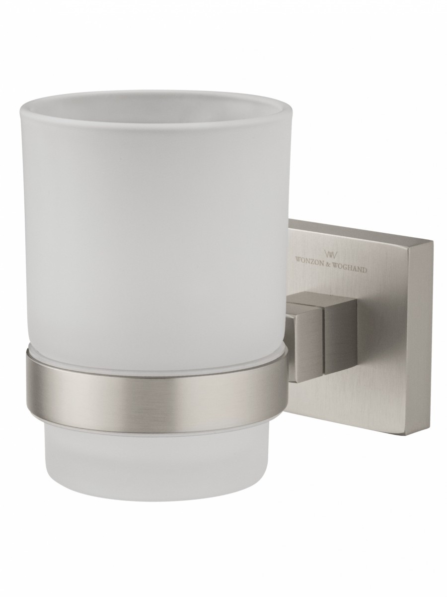 Стакан для ванной комнаты Wonzon&Woghand POLO WW-8921-BN (стекло матовое/брашированный никель) настенный