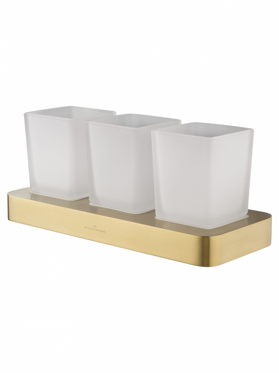 Стакан для ванной комнаты Wonzon&Woghand LOTTE WW-8338-BG (стекло матовое/брашированное золото) настенный