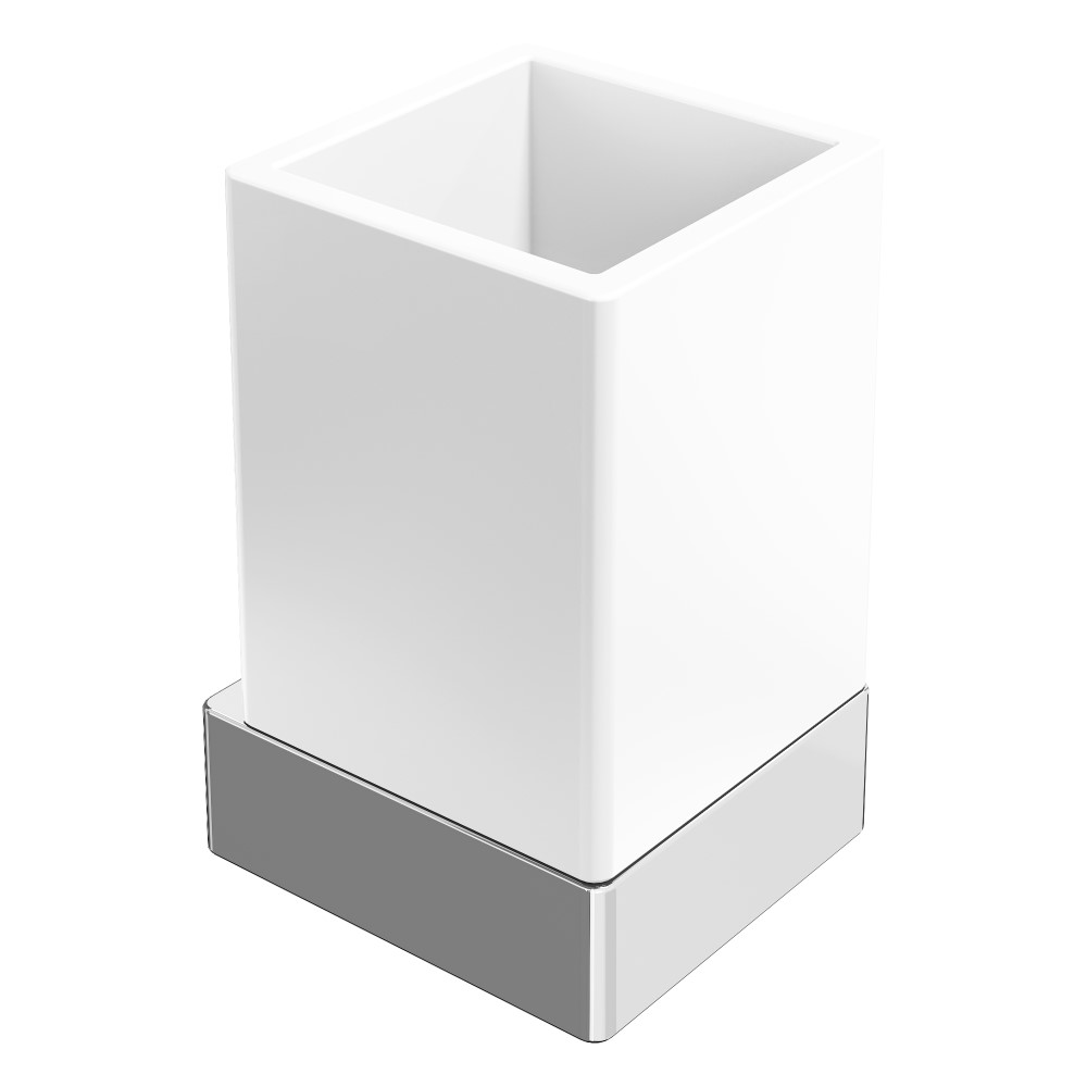Стакан для ванной комнаты Boheme Qubic 10724-CR (хром/белый матовый) настенный