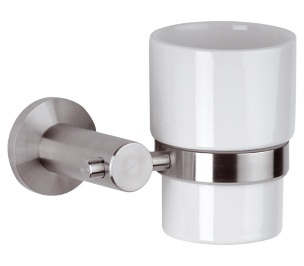 Стакан для ванной комнаты Remer Minimal INOX Mi15INOXCR (нержавеющая сталь матовая/белый) настенный