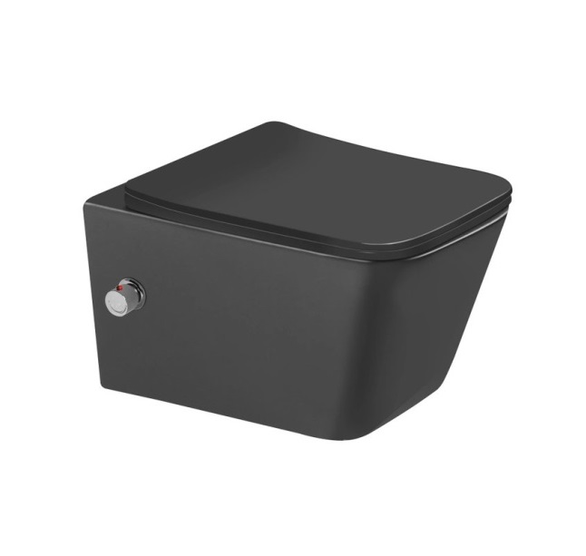 Подвесной унитаз SantiLine SL-5007T-MB/BD безободковый (чёрный матовый) смыв торнадо, с функцией биде