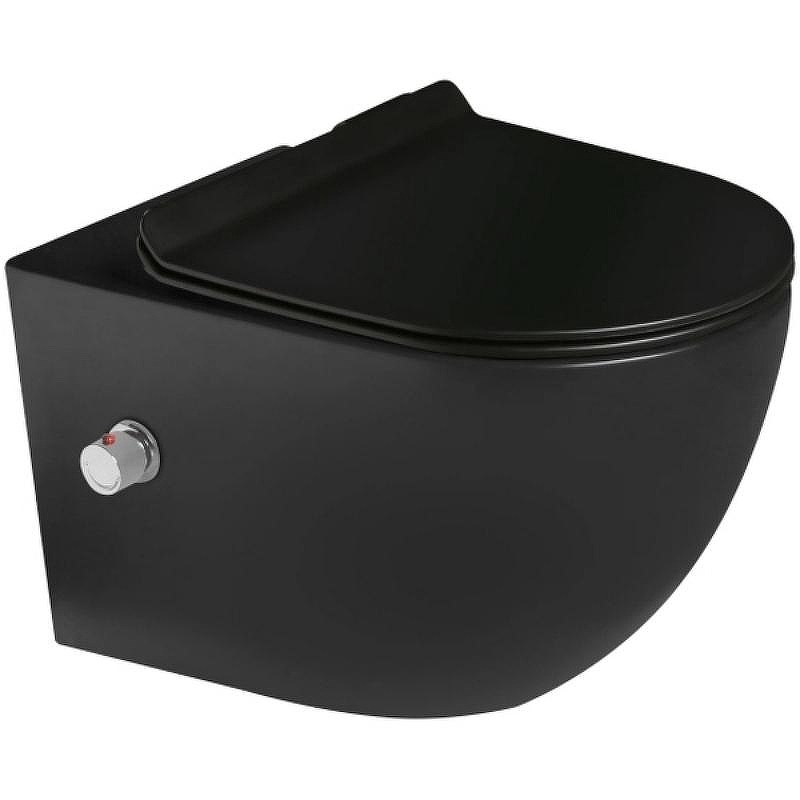 Подвесной унитаз SantiLine SL-5002T-MB/BD безободковый (чёрный матовый) смыв торнадо, с функцией биде