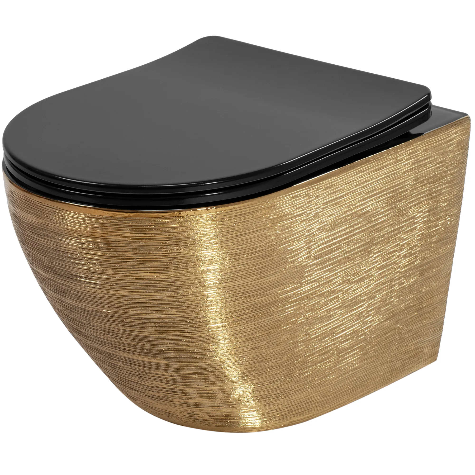 Подвесной унитаз Rea Carlo Flat Brush Gold REA-C3300 безободковый (золото/черный)