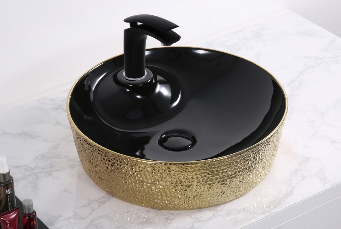 Раковина СeramaLux D1306H022 430*430 мм (черный/золото)