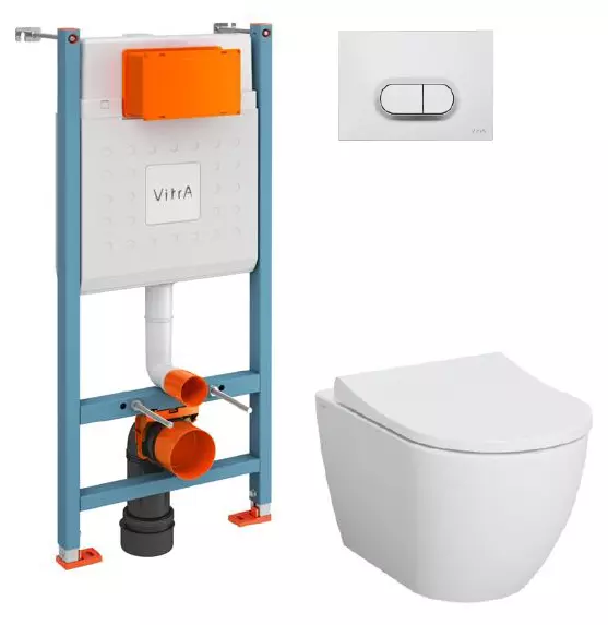 Комплект унитаза с инсталляцией Vitra Mia Round 9856B003-7200 (цвет клавиши хром матовый)