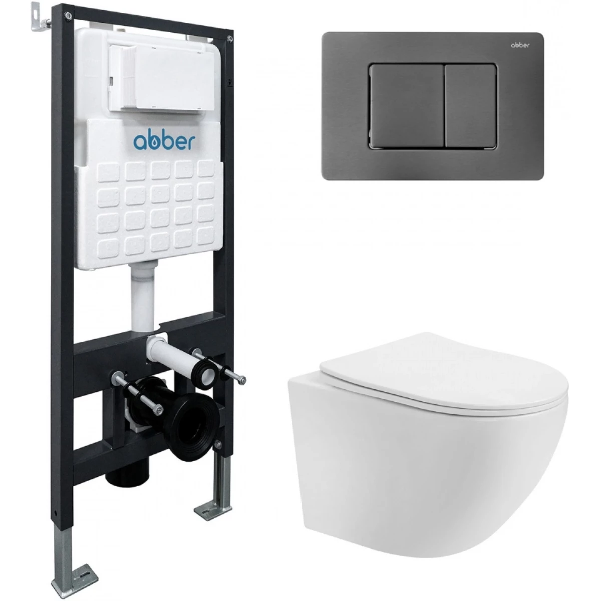 Комплект унитаза с инсталляцией​​​​​​​ Abber Bequem AC1100T-AC0105-AC0120NG (цвет клавиши никель)