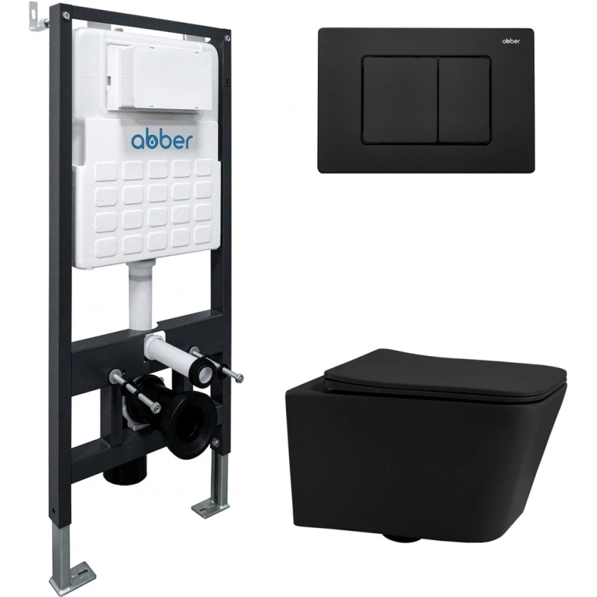 Комплект унитаза с инсталляцией​​​​​​​ Abber Rechteck AC1201MB-AC0105-AC0120MB (цвет клавиши чёрный матовый)