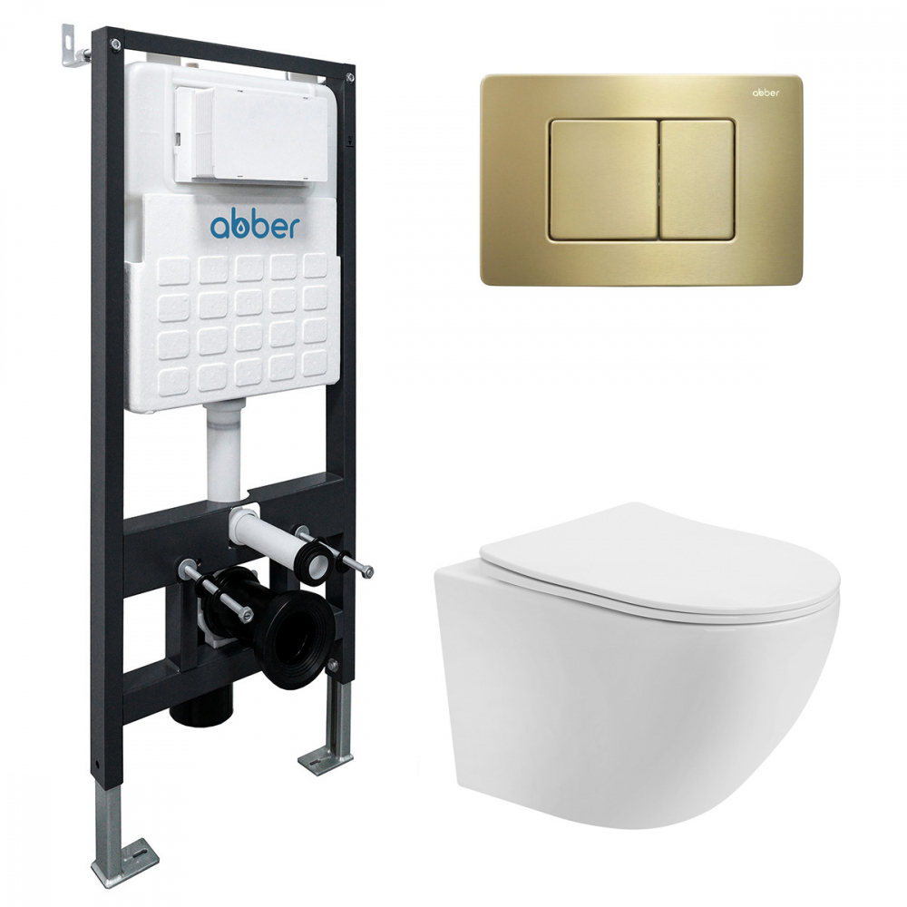 Комплект унитаза с инсталляцией​​​​​​​ Abber Bequem AC1100T-AC0105-AC0120MMG (цвет клавиши золото матовое)
