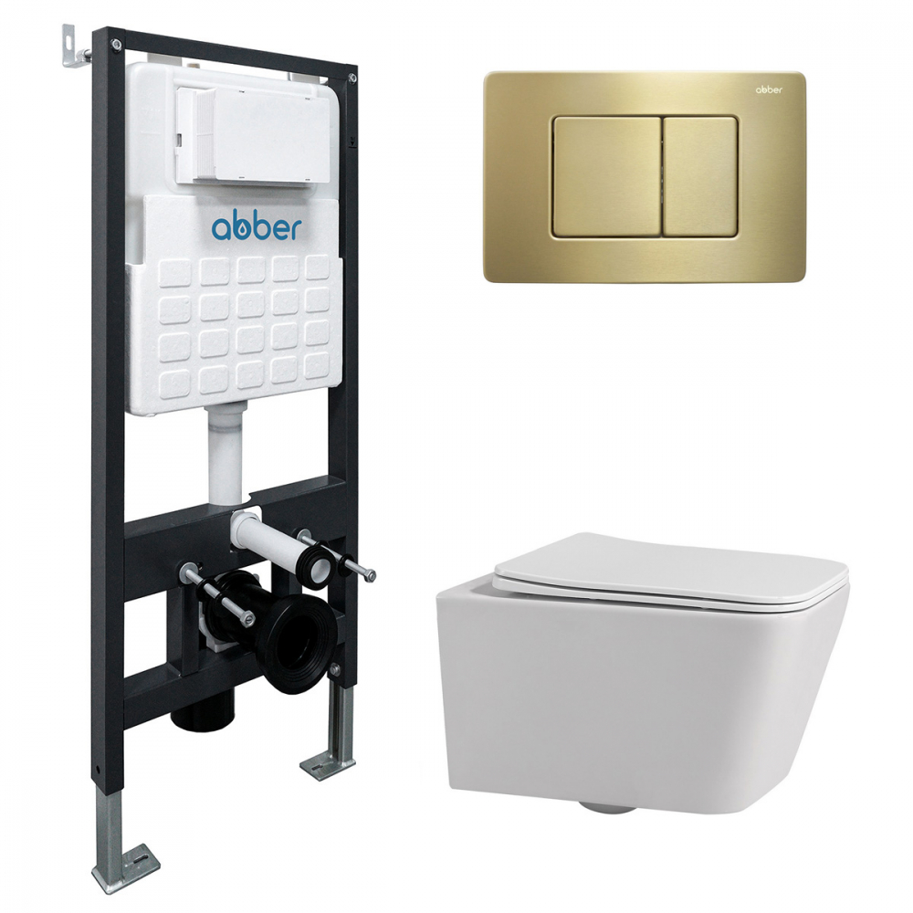 Комплект унитаза с инсталляцией​​​​​​​ Abber Rechteck AC1201-AC0105-AC0120MMG (цвет клавиши золото матовое)