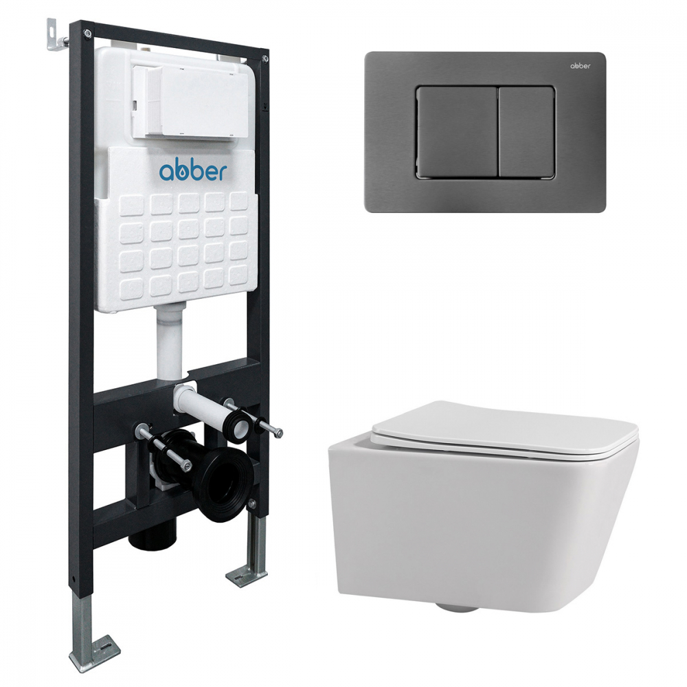 Комплект унитаза с инсталляцией​​​​​​​ Abber Rechteck AC1201-AC0105-AC0120NG (цвет клавиши никель)