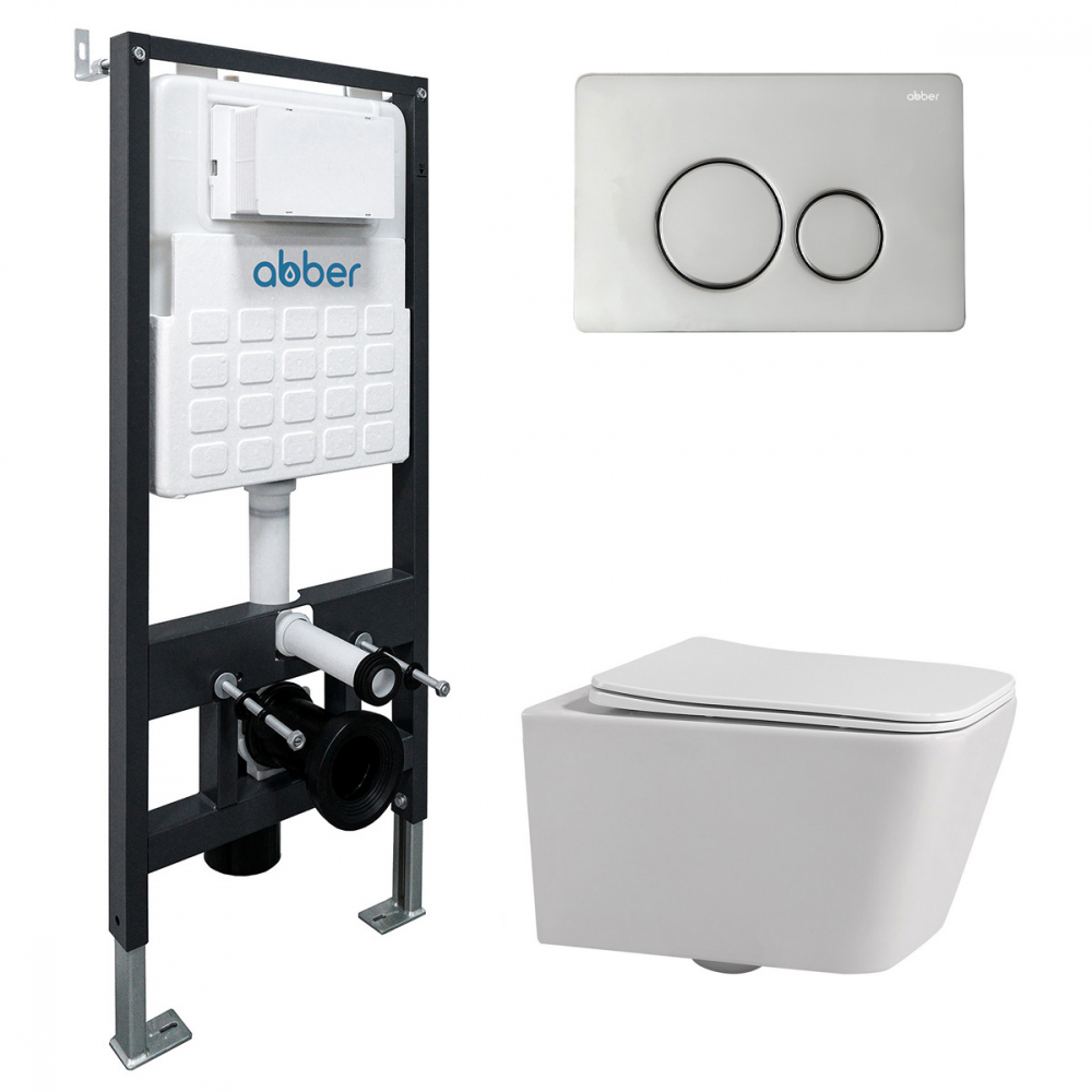 Комплект унитаза с инсталляцией​​​​​​​ Abber Rechteck AC1201-AC0105-AC0121 (цвет клавиши хром)