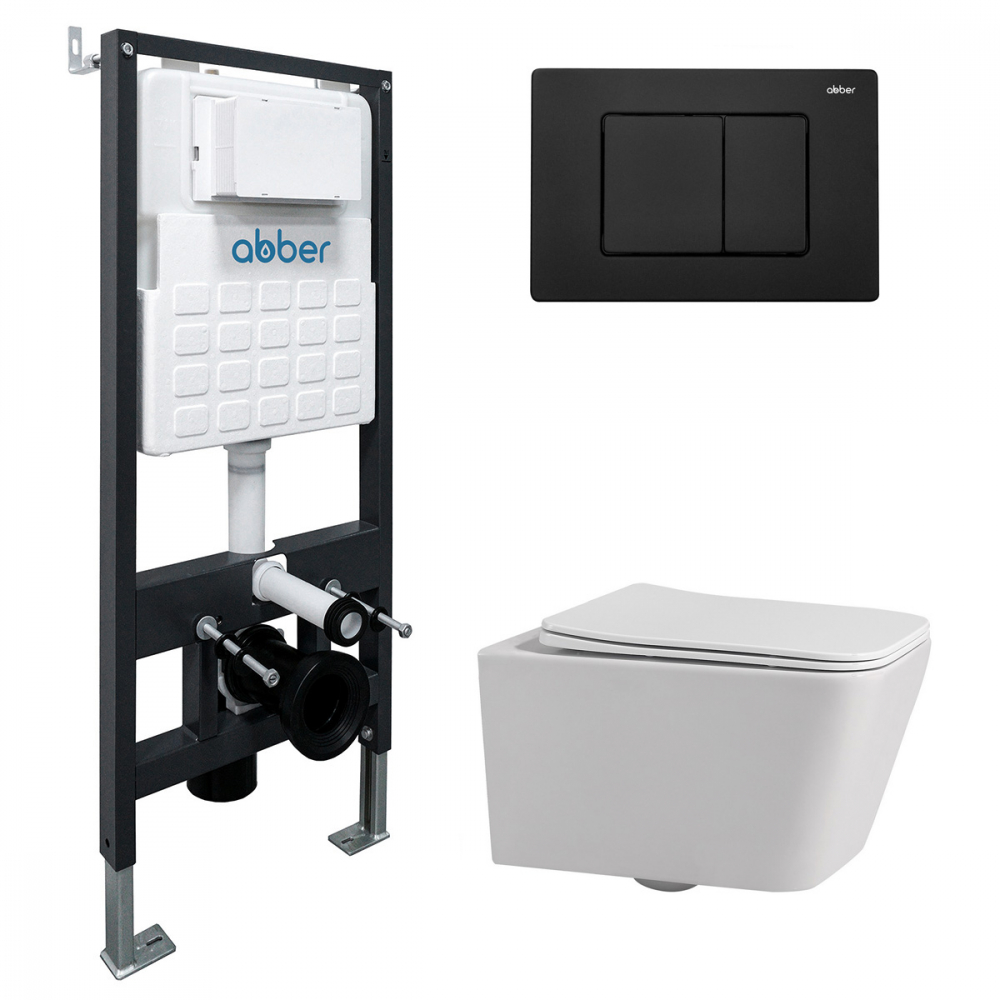 Комплект унитаза с инсталляцией​​​​​​​ Abber Rechteck AC1201-AC0105-AC0120MB (цвет клавиши чёрный матовый)