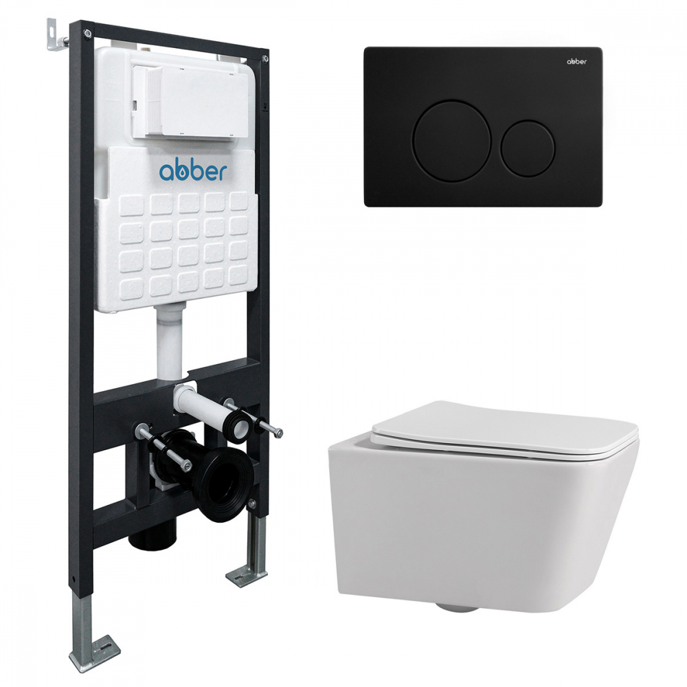 Комплект унитаза с инсталляцией​​​​​​​ Abber Rechteck AC1201-AC0105-AC0121MB (цвет клавиши чёрный матовый)