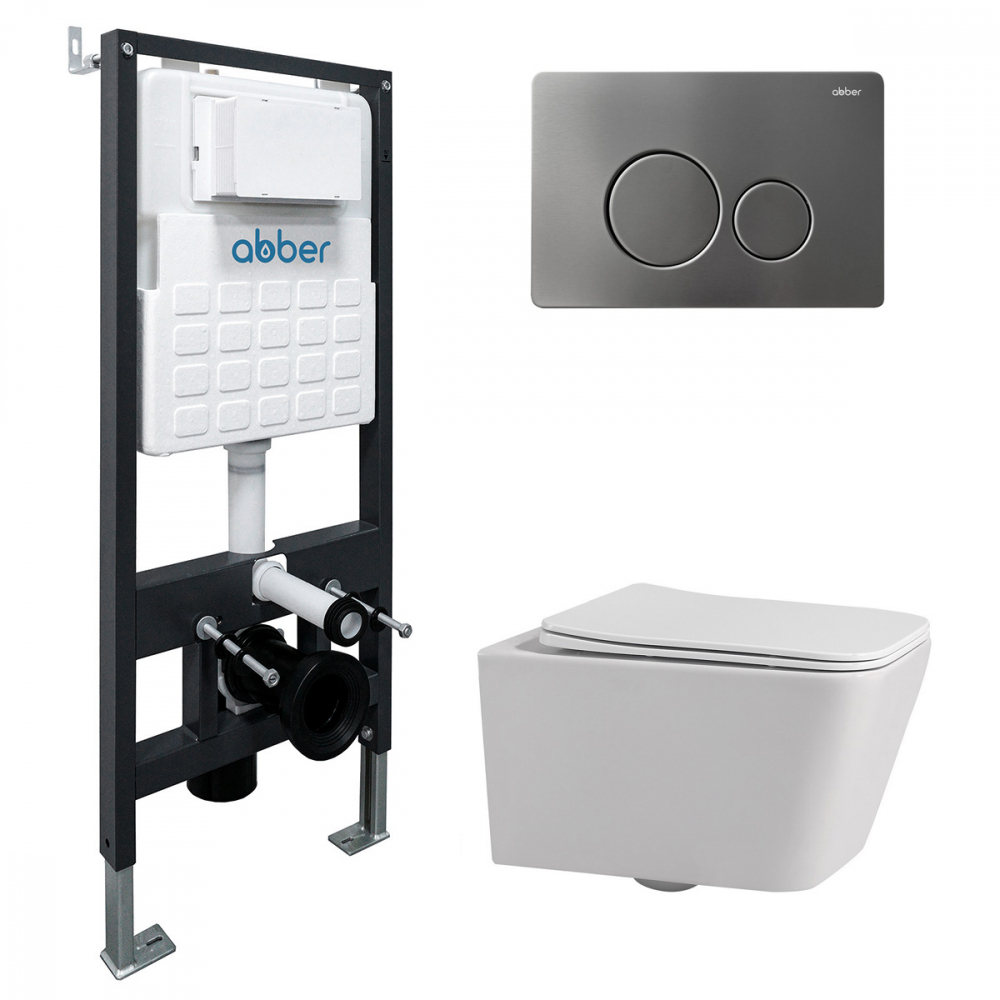 Комплект унитаза с инсталляцией​​​​​​​ Abber Rechteck AC1201-AC0105-AC0121NG (цвет клавиши никель)