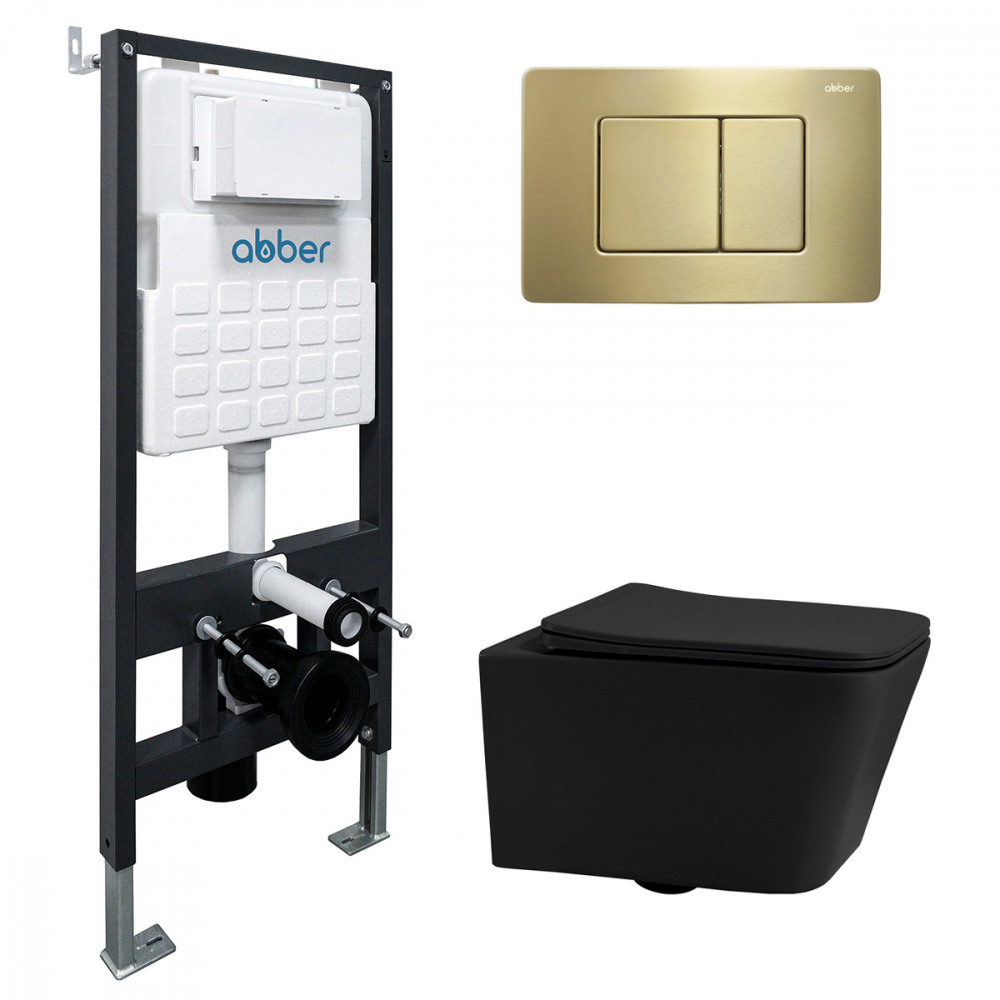 Комплект унитаза с инсталляцией​​​​​​​ Abber Rechteck AC1201MB-AC0105-AC0120MMG (цвет клавиши золото матовое)