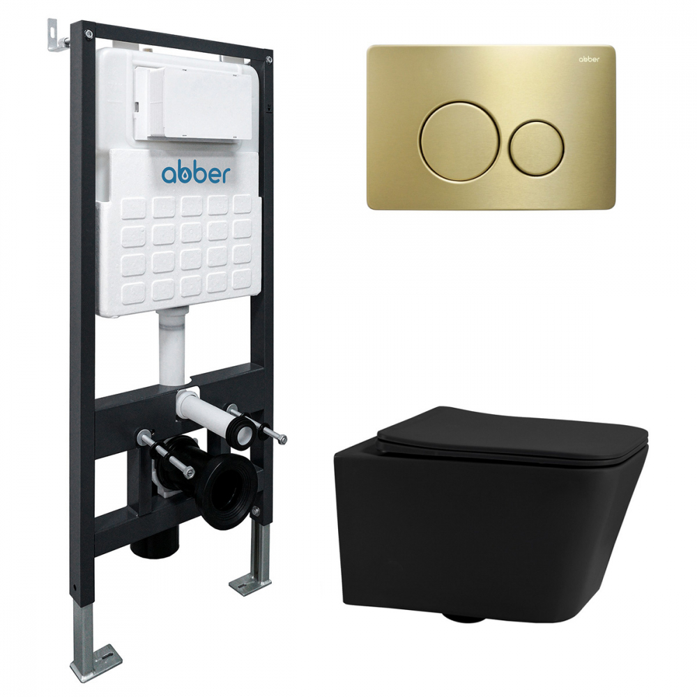 Комплект унитаза с инсталляцией​​​​​​​ Abber Rechteck AC1201MB-AC0105-AC0121MMG (цвет клавиши золото матовое)