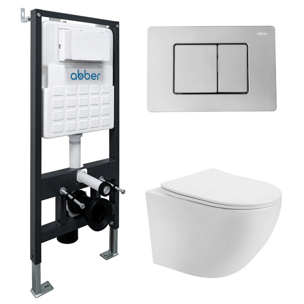 Комплект унитаза с инсталляцией​​​​​​​ Abber Bequem AC1100T-AC0105-AC0120 (цвет клавиши хром)