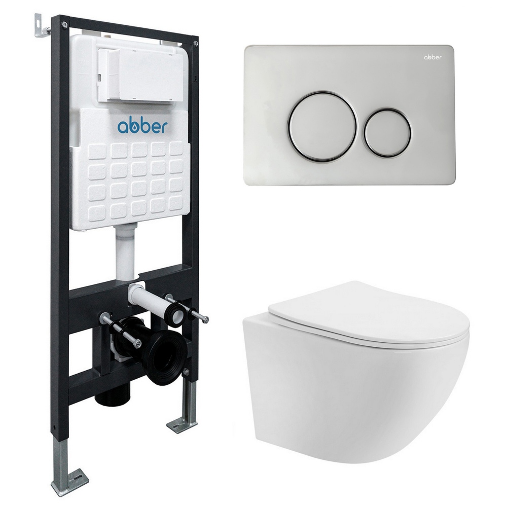 Комплект унитаза с инсталляцией​​​​​​​ Abber Bequem AC1100T-AC0105-AC0121 (цвет клавиши хром)
