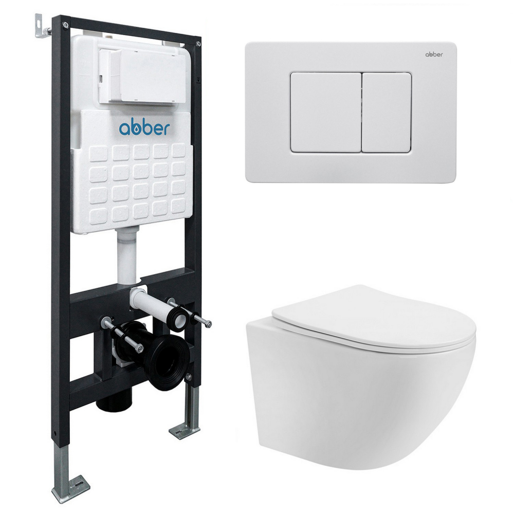 Комплект унитаза с инсталляцией​​​​​​​ Abber Bequem AC1100T-AC0105-AC0120MW (цвет клавиши белый матовый)