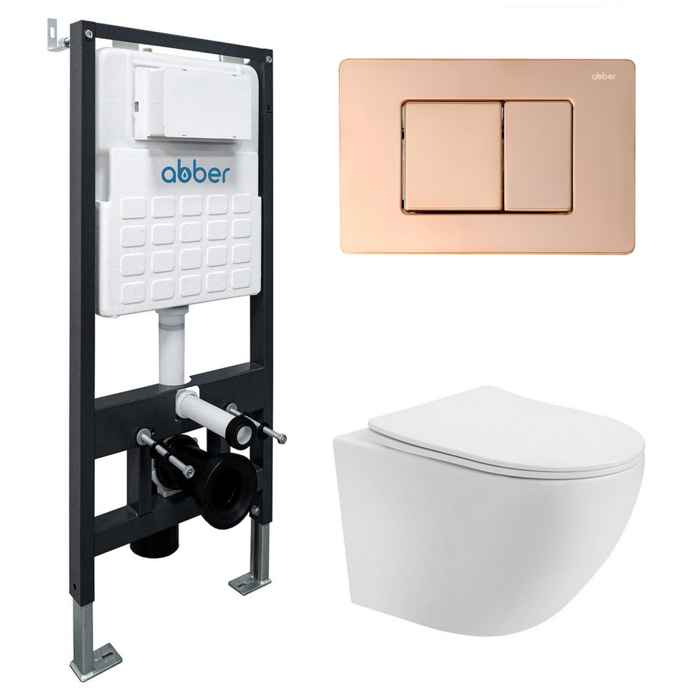 Комплект унитаза с инсталляцией​​​​​​​ Abber Bequem AC1100T-AC0105-AC0120RG (цвет клавиши розовое золото)