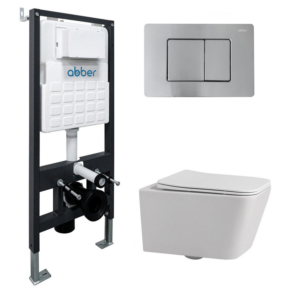 Комплект унитаза с инсталляцией​​​​​​​ Abber Rechteck AC1201-AC0105-AC0120MCH (цвет клавиши хром матовый)