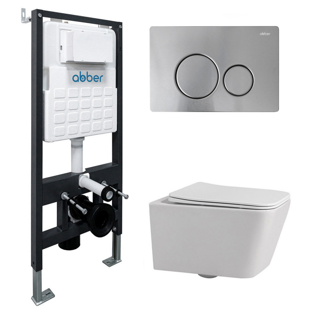 Комплект унитаза с инсталляцией​​​​​​​ Abber Rechteck AC1201-AC0105-AC0121MCH (цвет клавиши хром матовый)