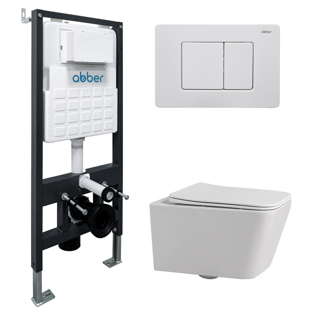 Комплект унитаза с инсталляцией​​​​​​​ Abber Rechteck AC1201-AC0105-AC0120MW (цвет клавиши белый матовый)