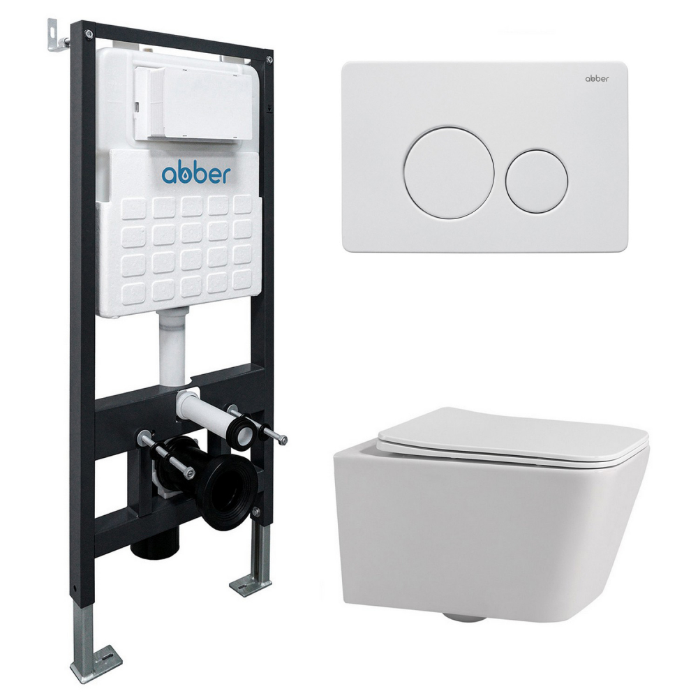 Комплект унитаза с инсталляцией​​​​​​​ Abber Rechteck AC1201-AC0105-AC0121MW (цвет клавиши белый матовый)