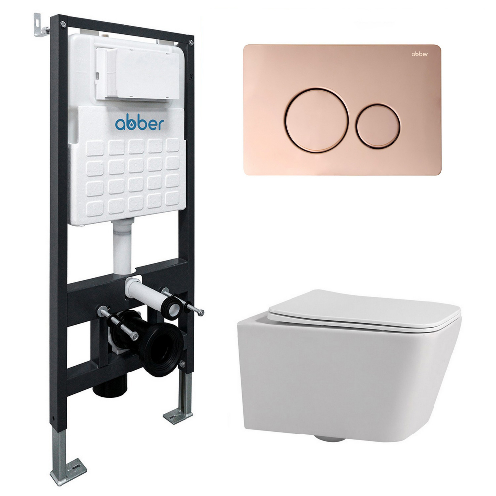 Комплект унитаза с инсталляцией​​​​​​​ Abber Rechteck AC1201-AC0105-AC0121RG (цвет клавиши розовое золото)