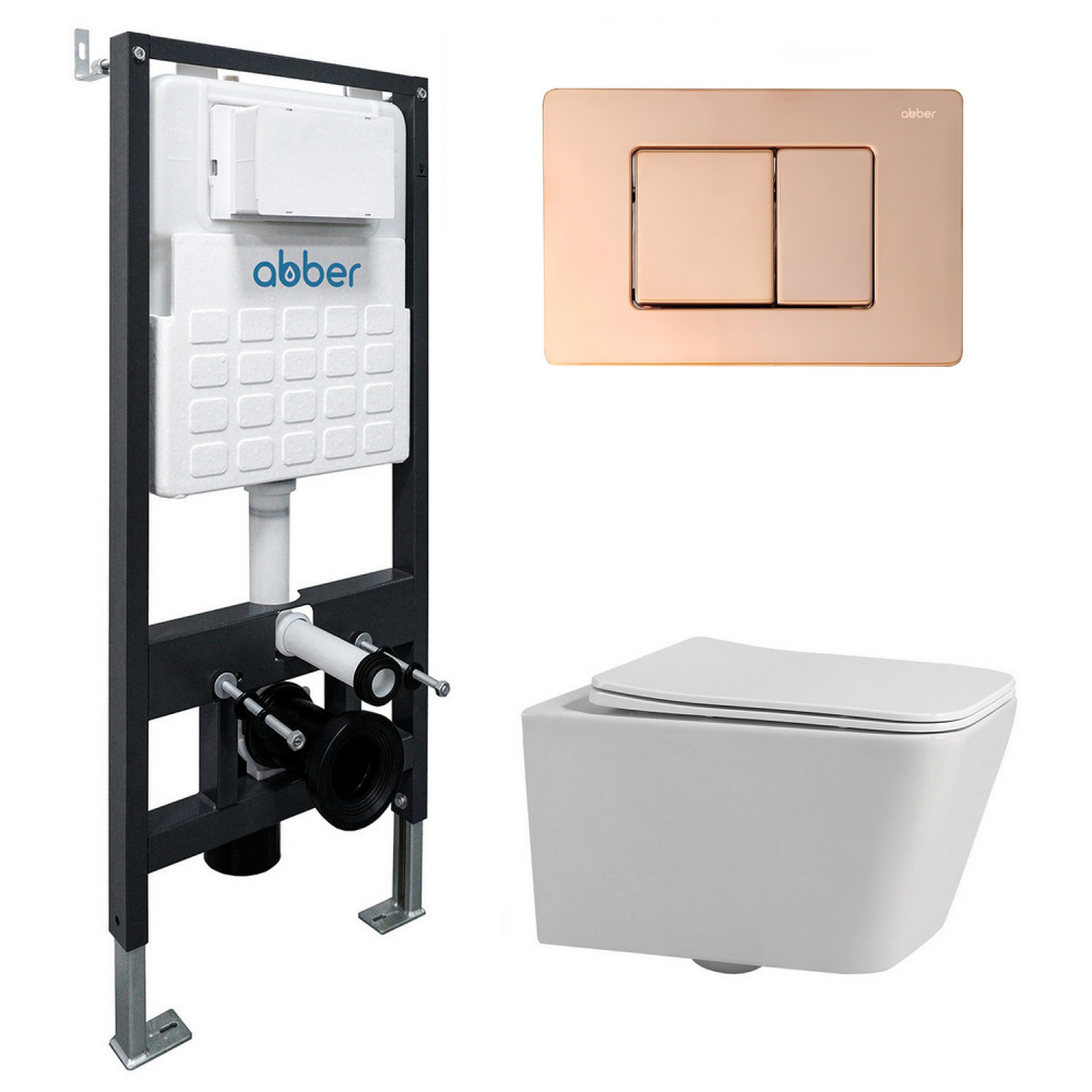 Комплект унитаза с инсталляцией​​​​​​​ Abber Rechteck AC1201-AC0105-AC0120RG (цвет клавиши розовое золото)