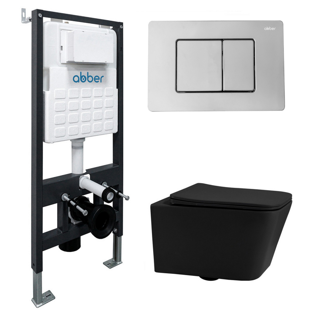 Комплект унитаза с инсталляцией​​​​​​​ Abber Rechteck AC1201MB-AC0105-AC0120 (цвет клавиши хром)