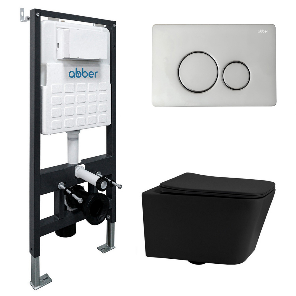 Комплект унитаза с инсталляцией​​​​​​​ Abber Rechteck AC1201MB-AC0105-AC0121 (цвет клавиши хром)