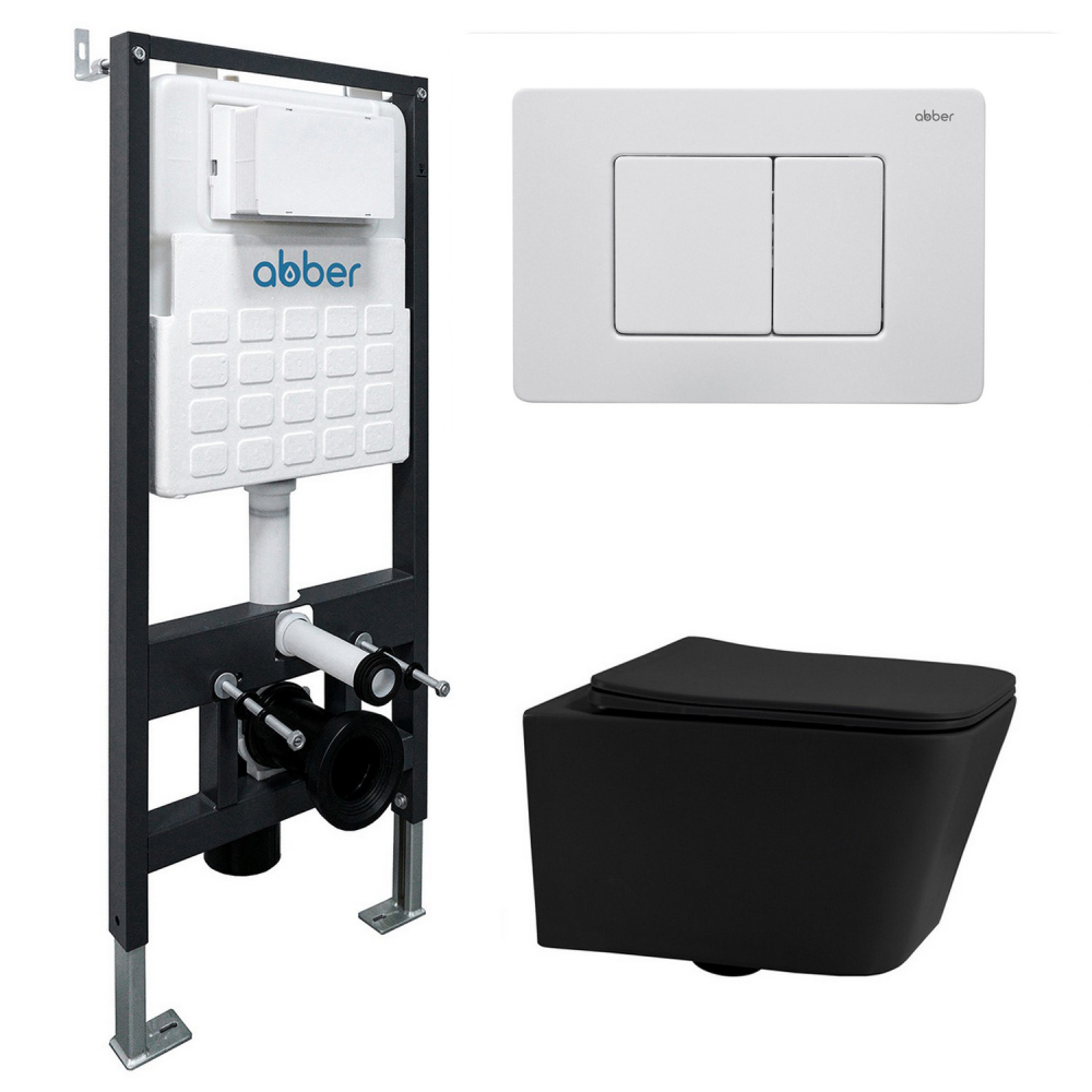 Комплект унитаза с инсталляцией​​​​​​​ Abber Rechteck AC1201MB-AC0105-AC0120MW (цвет клавиши белый матовый)