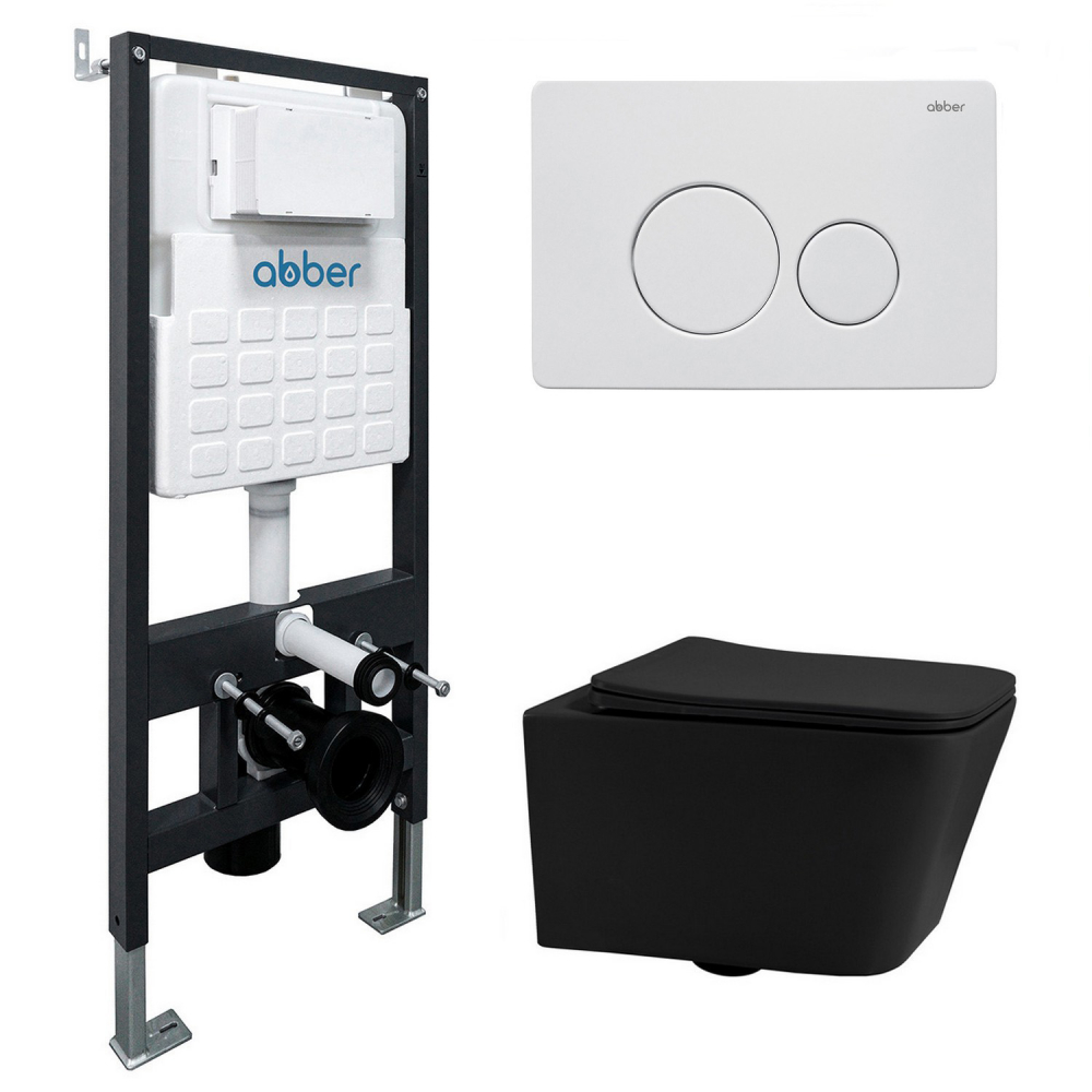Комплект унитаза с инсталляцией​​​​​​​ Abber Rechteck AC1201MB-AC0105-AC0121MW (цвет клавиши белый матовый)