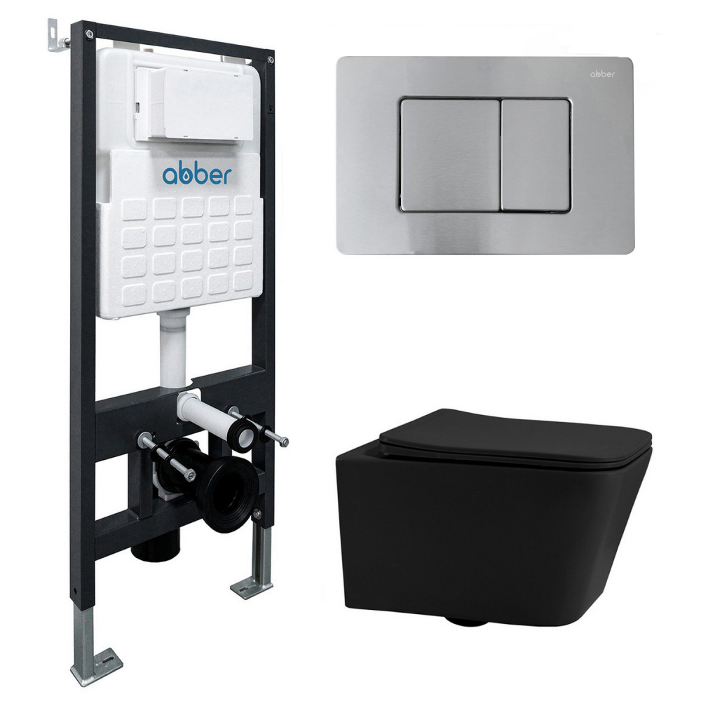Комплект унитаза с инсталляцией​​​​​​​ Abber Rechteck AC1201MB-AC0105-AC0120MCH (цвет клавиши хром матовый)
