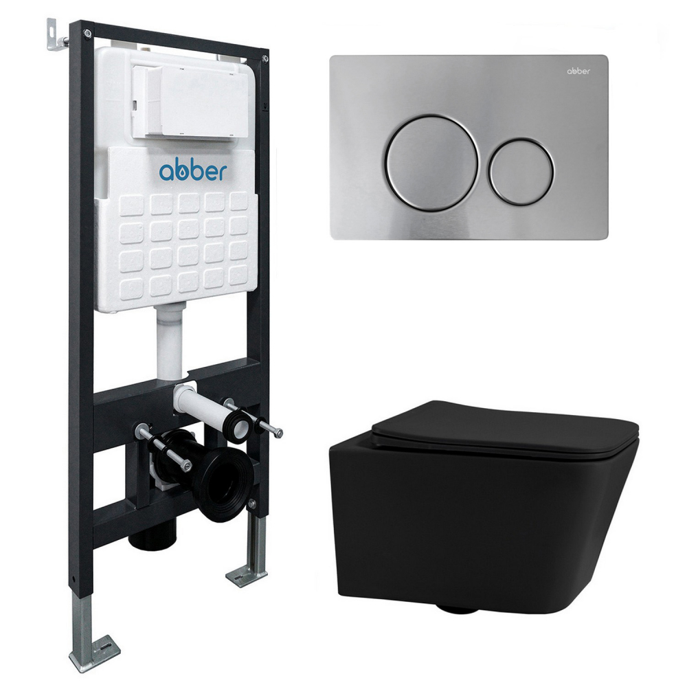 Комплект унитаза с инсталляцией​​​​​​​ Abber Rechteck AC1201MB-AC0105-AC0121MCH (цвет клавиши хром матовый)