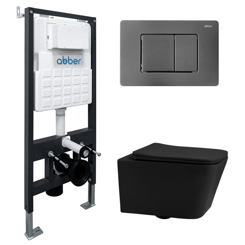 Комплект унитаза с инсталляцией​​​​​​​ Abber Rechteck AC1201MB-AC0105-AC0120NG (цвет клавиши никель)