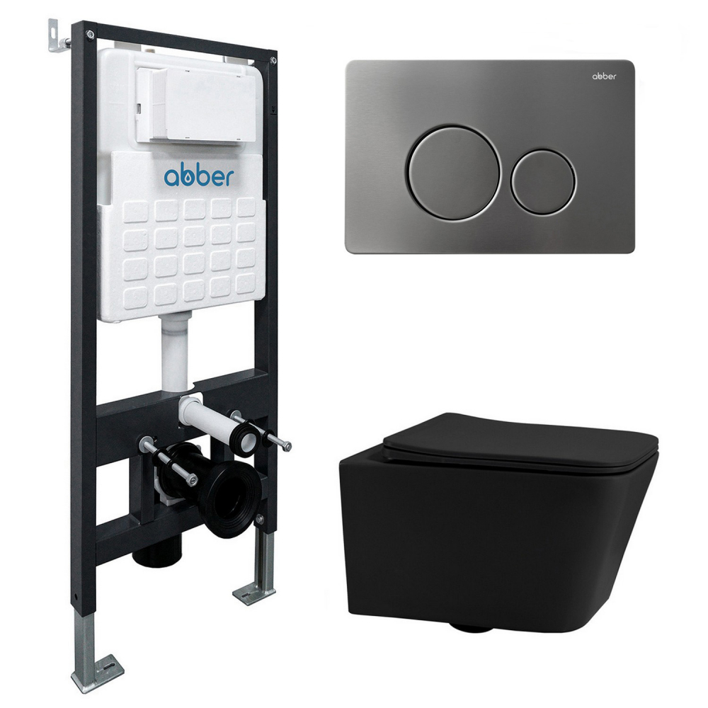 Комплект унитаза с инсталляцией​​​​​​​ Abber Rechteck AC1201MB-AC0105-AC0121NG (цвет клавиши никель)