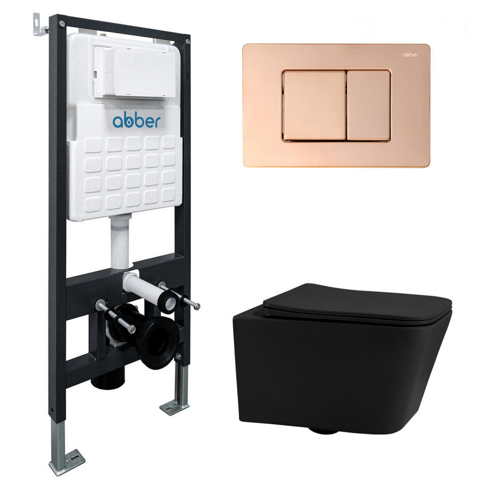 Комплект унитаза с инсталляцией​​​​​​​ Abber Rechteck AC1201MB-AC0105-AC0120RG (цвет клавиши розовое золото)