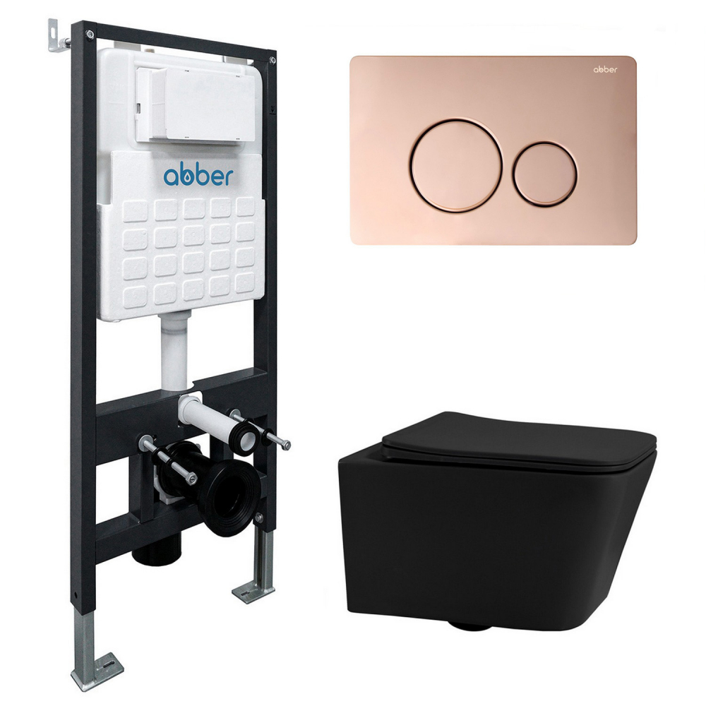 Комплект унитаза с инсталляцией​​​​​​​ Abber Rechteck AC1201MB-AC0105-AC0121RG (цвет клавиши розовое золото)