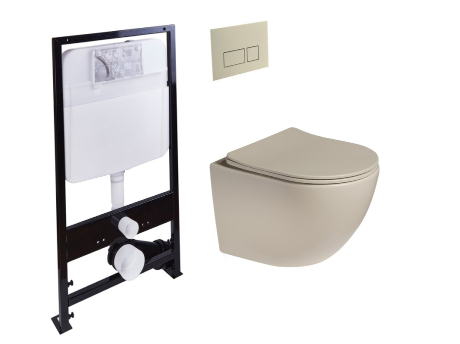 Комплект унитаза с инсталляцией SantiLine SL-5005T-BG+SL-01/BG (цвет клавиши светло-бежевый) смыв торнадо