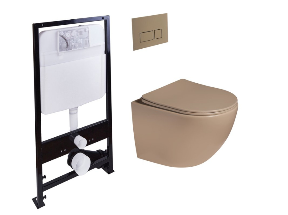 Комплект унитаза с инсталляцией SantiLine SL-5005T-KH+SL-01/KH (цвет клавиши светло-коричневый) смыв торнадо