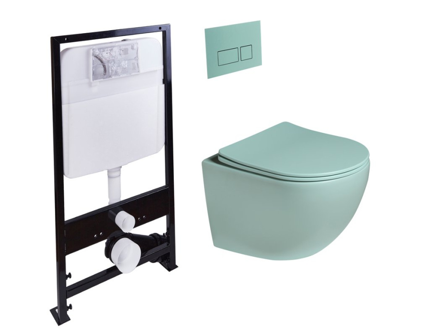 Комплект унитаза с инсталляцией SantiLine SL-5005T-LG+SL-01/LG (цвет клавиши светло-зелёный) смыв торнадо