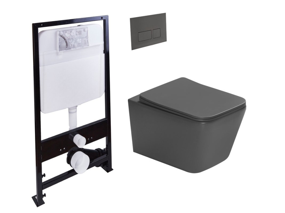 Комплект унитаза с инсталляцией SantiLine SL-5007T-DG+SL-01/DG (цвет клавиши тёмно-серый) смыв торнадо