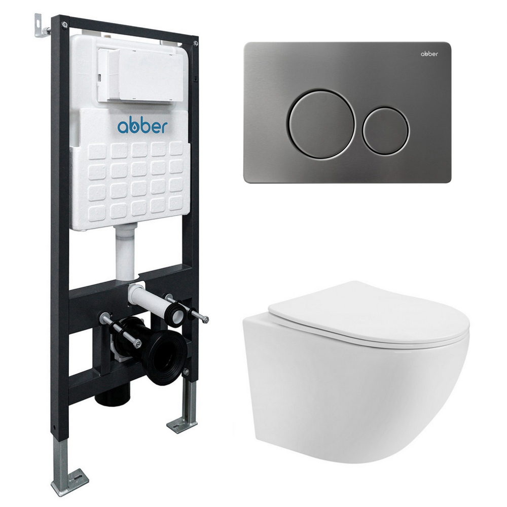 Комплект унитаза с инсталляцией​​​​​​​ Abber Bequem AC1100-AC0105-AC0121NG (цвет клавиши оружейная сталь)