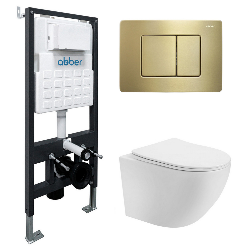 Комплект унитаза с инсталляцией​​​​​​​ Abber Bequem AC1100-AC0105-AC0120MMG (цвет клавиши золото матовое)